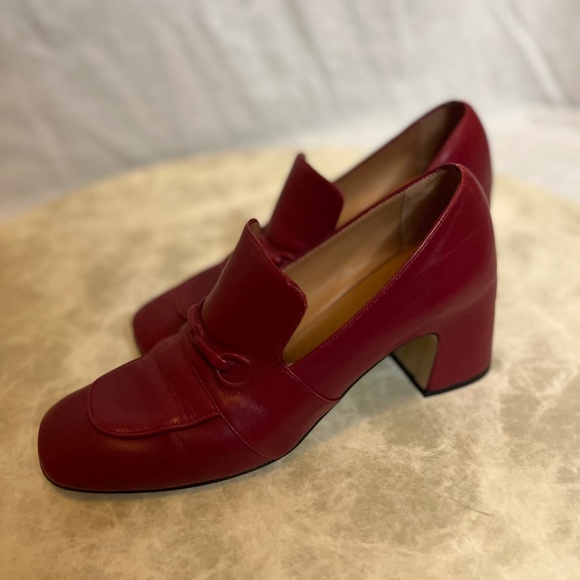 Red Leather Loafer Heels - Picture 2 of 5